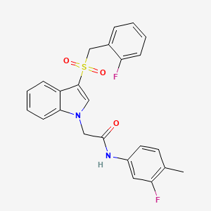 molecular formula C24H20F2N2O3S B2694053 2-{3-[(2-fluorobenzyl)sulfonyl]-1H-indol-1-yl}-N-(3-fluoro-4-methylphenyl)acetamide CAS No. 891119-42-9