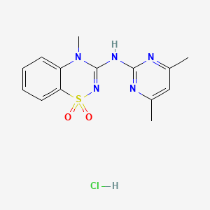 molecular formula C14H16ClN5O2S B2694054 3-[(4,6-dimethylpyrimidin-2-yl)amino]-4-methyl-4H-1lambda6,2,4-benzothiadiazine-1,1-dione hydrochloride CAS No. 317821-65-1