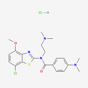 molecular formula C21H26Cl2N4O2S B2694089 N-(7-chloro-4-methoxybenzo[d]thiazol-2-yl)-4-(dimethylamino)-N-(2-(dimethylamino)ethyl)benzamide hydrochloride CAS No. 1215397-90-2