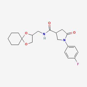 molecular formula C20H25FN2O4 B2694103 N-(1,4-dioxaspiro[4.5]decan-2-ylmethyl)-1-(4-fluorophenyl)-5-oxopyrrolidine-3-carboxamide CAS No. 1210508-85-2