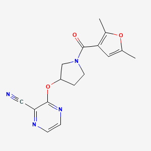 molecular formula C16H16N4O3 B2694106 3-((1-(2,5-Dimethylfuran-3-carbonyl)pyrrolidin-3-yl)oxy)pyrazine-2-carbonitrile CAS No. 2034322-52-4
