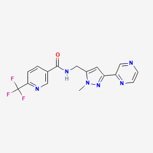 molecular formula C16H13F3N6O B2694107 N-((1-甲基-3-(吡嗪-2-基)-1H-吡唑-5-基甲基)-6-(三氟甲基)烟酰胺 CAS No. 2034323-24-3
