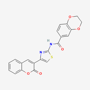 molecular formula C21H14N2O5S B2694111 N-(4-(2-氧代-2H-香豆素-3-基)噻唑-2-基)-2,3-二氢苯并[b][1,4]二噁烷-6-羧酰胺 CAS No. 477551-25-0
