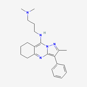 molecular formula C22H29N5 B2694145 N',N'-二甲基-N-(2-甲基-3-苯基-5,6,7,8-四氢吡唑并[5,1-b]喹唑啉-9-基)丙烷-1,3-二胺 CAS No. 896078-59-4