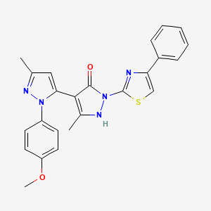 molecular formula C24H21N5O2S B2694169 3,3'-二甲基-1-(4-苯基-2-噻唑基)-1'-(4-甲氧基苯基)-5-羟基[4,5']-联苯并嘧啶 CAS No. 245039-27-4