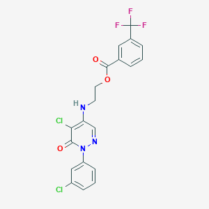 molecular formula C20H14Cl2F3N3O3 B2694170 2-((5-Chloro-1-(3-chlorophenyl)-6-oxo-1,6-dihydro-4-pyridazinyl)amino)ethyl 3-(trifluoromethyl)benzenecarboxylate CAS No. 477867-33-7