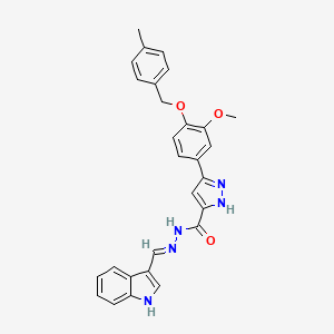 molecular formula C28H25N5O3 B2694177 (E)-N'-((1H-indol-3-yl)methylene)-3-(3-methoxy-4-((4-methylbenzyl)oxy)phenyl)-1H-pyrazole-5-carbohydrazide CAS No. 700357-31-9