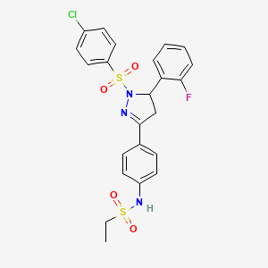 molecular formula C23H21ClFN3O4S2 B2694178 N-[4-(2-(4-氯苯基)磺酰-3-(2-氟苯基)-3,4-二氢嘧啶-5-基)苯基]乙烷磺酰胺 CAS No. 851781-64-1