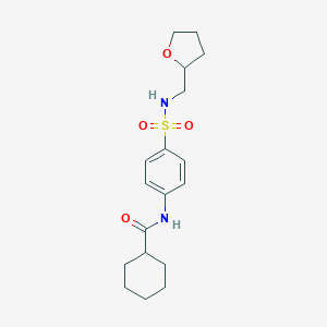 molecular formula C18H26N2O4S B269418 N-(4-{[(tetrahydro-2-furanylmethyl)amino]sulfonyl}phenyl)cyclohexanecarboxamide 