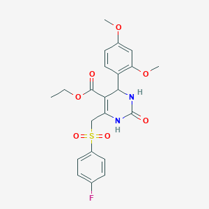 molecular formula C22H23FN2O7S B2694180 Ethyl 4-(2,4-dimethoxyphenyl)-6-(((4-fluorophenyl)sulfonyl)methyl)-2-oxo-1,2,3,4-tetrahydropyrimidine-5-carboxylate CAS No. 902277-81-0