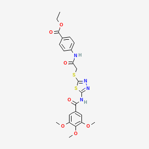 molecular formula C23H24N4O7S2 B2694184 Ethyl 4-(2-((5-(3,4,5-trimethoxybenzamido)-1,3,4-thiadiazol-2-yl)thio)acetamido)benzoate CAS No. 392293-37-7
