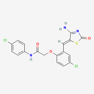 molecular formula C18H13Cl2N3O3S B2694205 (Z)-2-(4-chloro-2-((4-imino-2-oxothiazolidin-5-ylidene)methyl)phenoxy)-N-(4-chlorophenyl)acetamide CAS No. 871497-39-1