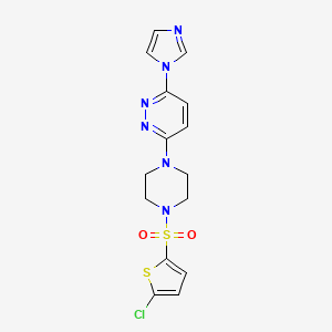 molecular formula C15H15ClN6O2S2 B2694214 3-(4-((5-chlorothiophen-2-yl)sulfonyl)piperazin-1-yl)-6-(1H-imidazol-1-yl)pyridazine CAS No. 1351596-37-6