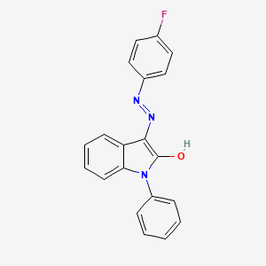 molecular formula C20H14FN3O B2694215 1-苯基-1H-吲哚-2,3-二酮 3-[N-(4-氟苯基)腙] CAS No. 303984-91-0