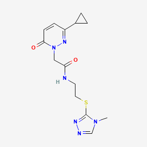 molecular formula C14H18N6O2S B2694222 2-(3-cyclopropyl-6-oxopyridazin-1(6H)-yl)-N-(2-((4-methyl-4H-1,2,4-triazol-3-yl)thio)ethyl)acetamide CAS No. 2034536-19-9