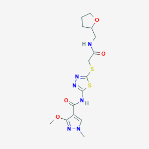3-methoxy-1-methyl-N-(5-((2-oxo-2-(((tetrahydrofuran-2-yl)methyl)amino)ethyl)thio)-1,3,4-thiadiazol-2-yl)-1H-pyrazole-4-carboxamide