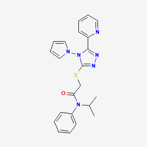 molecular formula C22H22N6OS B2694238 N-phenyl-N-(propan-2-yl)-2-{[5-(pyridin-2-yl)-4-(1H-pyrrol-1-yl)-4H-1,2,4-triazol-3-yl]sulfanyl}acetamide CAS No. 886921-01-3