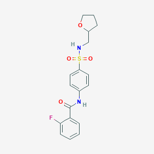 molecular formula C18H19FN2O4S B269425 2-fluoro-N-(4-{[(tetrahydro-2-furanylmethyl)amino]sulfonyl}phenyl)benzamide 