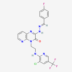 molecular formula C22H16ClF4N7O B2694251 4-fluorobenzenecarbaldehyde N-[4-(2-{[3-chloro-5-(trifluoromethyl)-2-pyridinyl]amino}ethyl)-3-oxo-3,4-dihydropyrido[2,3-b]pyrazin-2-yl]hydrazone CAS No. 341966-38-9