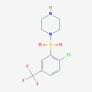 molecular formula C11H12ClF3N2O2S B2694277 1-[2-Chloro-5-(trifluoromethyl)phenyl]sulfonylpiperazine CAS No. 731776-55-9