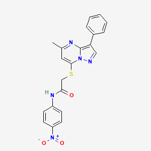 molecular formula C21H17N5O3S B2694284 2-((5-甲基-3-苯基吡唑并[1,5-a]嘧啶-7-基)硫代)-N-(4-硝基苯基)乙酰胺 CAS No. 877800-18-5