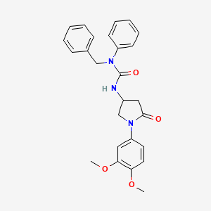 molecular formula C26H27N3O4 B2694292 1-Benzyl-3-[1-(3,4-dimethoxyphenyl)-5-oxopyrrolidin-3-yl]-1-phenylurea CAS No. 894018-28-1