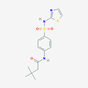 molecular formula C15H19N3O3S2 B269430 3,3-dimethyl-N-{4-[(1,3-thiazol-2-ylamino)sulfonyl]phenyl}butanamide 
