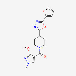 molecular formula C17H19N5O4 B2694325 (4-(5-(furan-2-yl)-1,3,4-oxadiazol-2-yl)piperidin-1-yl)(3-methoxy-1-methyl-1H-pyrazol-4-yl)methanone CAS No. 1210962-10-9