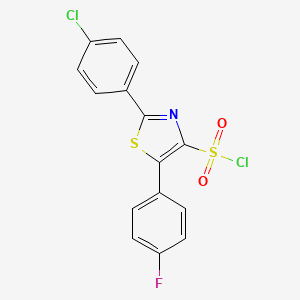 molecular formula C15H8Cl2FNO2S2 B2694336 2-(4-Chlorophenyl)-5-(4-fluorophenyl)-1,3-thiazole-4-sulfonyl chloride CAS No. 1410793-11-1