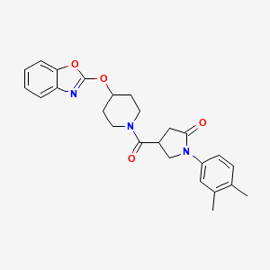 molecular formula C25H27N3O4 B2694338 4-(4-(Benzo[d]oxazol-2-yloxy)piperidine-1-carbonyl)-1-(3,4-dimethylphenyl)pyrrolidin-2-one CAS No. 2034447-93-1