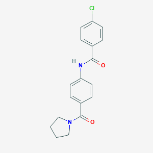 molecular formula C18H17ClN2O2 B269434 4-chloro-N-[4-(1-pyrrolidinylcarbonyl)phenyl]benzamide 