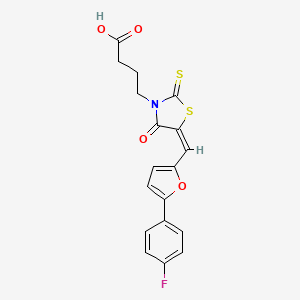 molecular formula C18H14FNO4S2 B2694352 (E)-4-(5-((5-(4-fluorophenyl)furan-2-yl)methylene)-4-oxo-2-thioxothiazolidin-3-yl)butanoic acid CAS No. 893694-63-8