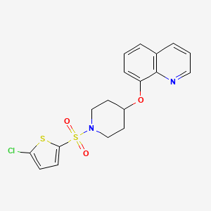 molecular formula C18H17ClN2O3S2 B2694353 8-((1-((5-Chlorothiophen-2-yl)sulfonyl)piperidin-4-yl)oxy)quinoline CAS No. 2034363-33-0