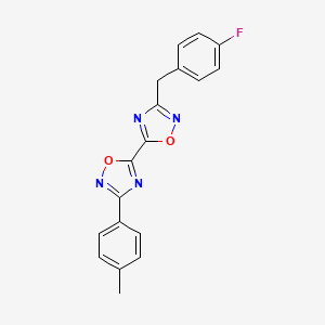 molecular formula C18H13FN4O2 B2694354 3-(4-Fluorobenzyl)-3'-(4-methylphenyl)-5,5'-bi-1,2,4-oxadiazole CAS No. 1775323-71-1