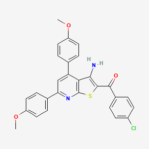 molecular formula C28H21ClN2O3S B2694364 (3-Amino-4,6-bis(4-methoxyphenyl)thieno[2,3-b]pyridin-2-yl)(4-chlorophenyl)methanone CAS No. 671200-37-6