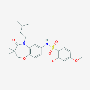 molecular formula C24H32N2O6S B2694365 N-(5-isopentyl-3,3-dimethyl-4-oxo-2,3,4,5-tetrahydrobenzo[b][1,4]oxazepin-7-yl)-2,4-dimethoxybenzenesulfonamide CAS No. 922134-16-5