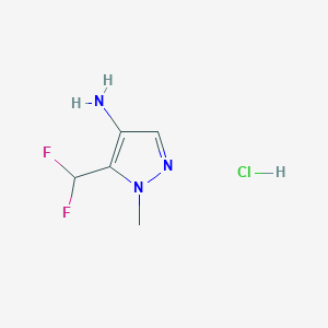 molecular formula C5H8ClF2N3 B2694366 5-(difluoromethyl)-1-methyl-1H-pyrazol-4-amine hydrochloride CAS No. 1423033-09-3
