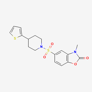 molecular formula C17H18N2O4S2 B2694381 3-甲基-5-((4-(噻吩-2-基)哌啶-1-基)磺酰)苯并[d]噁唑-2(3H)-酮 CAS No. 1428367-64-9