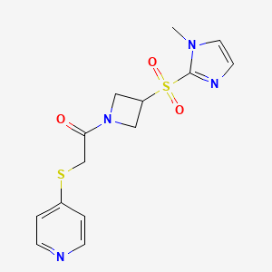 molecular formula C14H16N4O3S2 B2694411 1-(3-((1-methyl-1H-imidazol-2-yl)sulfonyl)azetidin-1-yl)-2-(pyridin-4-ylthio)ethanone CAS No. 2034358-29-5