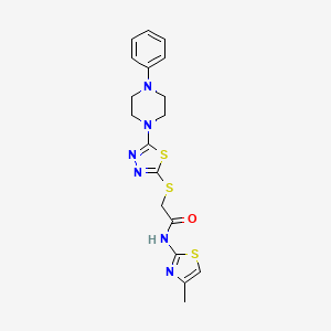 molecular formula C18H20N6OS3 B2694412 N-(4-methylthiazol-2-yl)-2-((5-(4-phenylpiperazin-1-yl)-1,3,4-thiadiazol-2-yl)thio)acetamide CAS No. 1105225-62-4