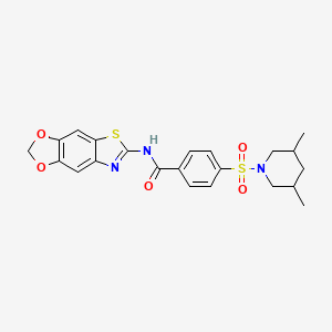 molecular formula C22H23N3O5S2 B2694431 N-([1,3]dioxolo[4',5':4,5]benzo[1,2-d]thiazol-6-yl)-4-((3,5-dimethylpiperidin-1-yl)sulfonyl)benzamide CAS No. 892842-08-9
