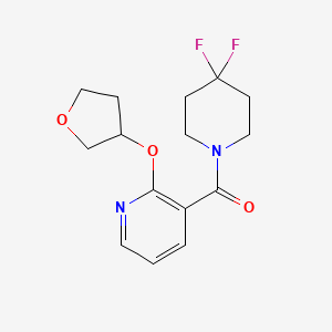 molecular formula C15H18F2N2O3 B2694448 (4,4-Difluoropiperidin-1-yl)(2-((tetrahydrofuran-3-yl)oxy)pyridin-3-yl)methanone CAS No. 2034359-72-1