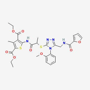 molecular formula C29H31N5O8S2 B2694455 二乙酸 5-(2-((5-((呋喃-2-甲酰氨基)甲基)-4-(2-甲氧基苯基)-4H-1,2,4-三唑-3-基)硫代)丙酰氨基)-3-甲基噻吩-2,4-二羧酸二乙酯 CAS No. 393817-37-3
