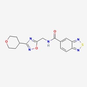 molecular formula C15H15N5O3S B2694456 N-((3-(tetrahydro-2H-pyran-4-yl)-1,2,4-oxadiazol-5-yl)methyl)benzo[c][1,2,5]thiadiazole-5-carboxamide CAS No. 2034227-56-8