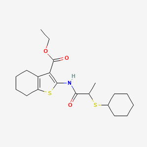 molecular formula C20H29NO3S2 B2694458 乙酸乙酯 2-(2-(环己硫)丙酰氨基)-4,5,6,7-四氢苯并[b]噻吩-3-羧酸酯 CAS No. 403843-96-9