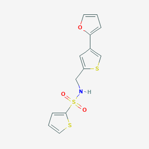 molecular formula C13H11NO3S3 B2694466 N-[[4-(Furan-2-yl)thiophen-2-yl]methyl]thiophene-2-sulfonamide CAS No. 2380044-90-4