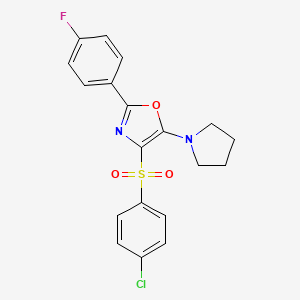 molecular formula C19H16ClFN2O3S B2694476 4-((4-氯苯基)磺酰)-2-(4-氟苯基)-5-(吡咯烷-1-基)噁唑 CAS No. 823828-35-9