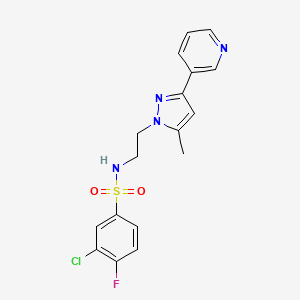 molecular formula C17H16ClFN4O2S B2694478 3-chloro-4-fluoro-N-(2-(5-methyl-3-(pyridin-3-yl)-1H-pyrazol-1-yl)ethyl)benzenesulfonamide CAS No. 2034510-38-6