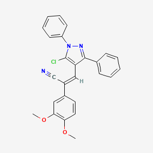 molecular formula C26H20ClN3O2 B2694492 (Z)-3-(5-chloro-1,3-diphenylpyrazol-4-yl)-2-(3,4-dimethoxyphenyl)prop-2-enenitrile CAS No. 956189-95-0