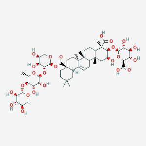 molecular formula C52H80O24 B2694495 (2S,3S,4S,5R,6R)-6-[[(2S,3R,4R,6aR,6bS,8aS,12aS,14bR)-4-carboxy-8a-[(2S,3R,4S,5S)-3-[(2S,3R,4S,5R,6S)-3,4-dihydroxy-6-methyl-5-[(2S,3R,4S,5R)-3,4,5-trihydroxyoxan-2-yl]oxyoxan-2-yl]oxy-4,5-dihydroxyoxan-2-yl]oxycarbonyl-2-hydroxy-4,6a,6b,11,11,14b-hexamethyl-1,2,3,4a,5,6,7,8,9,10,12,12a,14,14a-tetradecahydropicen-3-yl]oxy]-3,4,5-trihydroxyoxane-2-carboxylic acid CAS No. 128192-15-4
